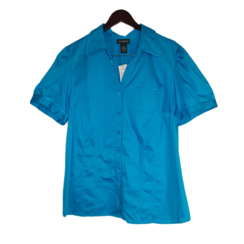 🔴 SALE NWT Lane Bryant Turquoise Short Sleeve Button-Up Blouse